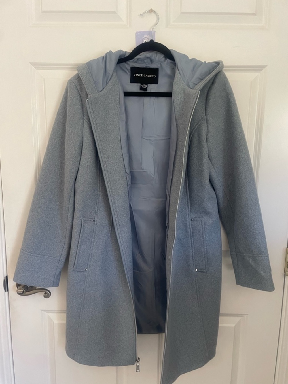 Vince Camuto Gray Hooded Wool-Blend Trench Coat